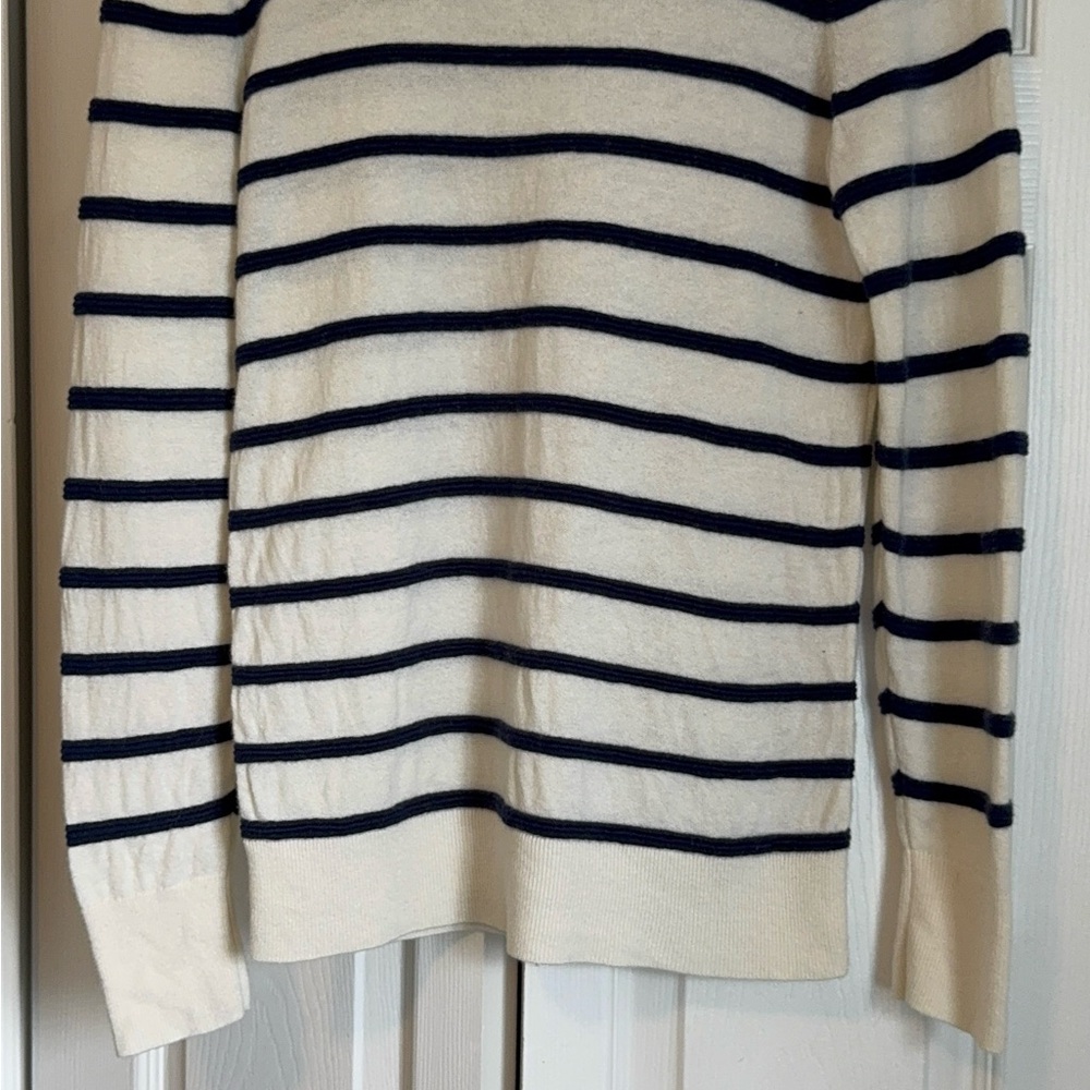 Banana Republic Merino Wool Blend Cream and Navy Striped Turtleneck Sweater